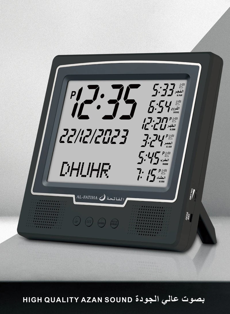 AL-FATIHA Digital LED Azan Wall Clock Muslim Prayer Time Display with Hijri & Gregorian Calendar, 8 Athan Sounds, Multi-Language Adhan Reminder – Black - Image 3