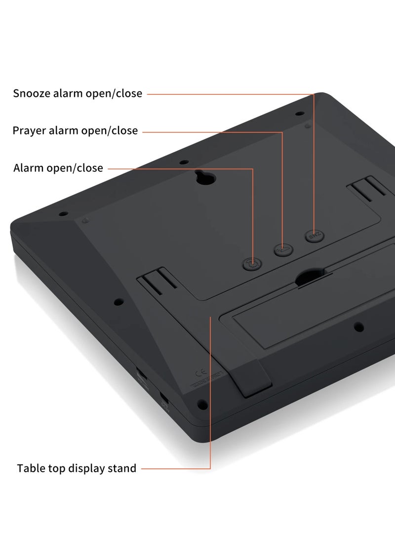 AL-FATIHA Digital LED Azan Wall Clock Muslim Prayer Time Display with Hijri & Gregorian Calendar, 8 Athan Sounds, Multi-Language Adhan Reminder – Black - Image 2