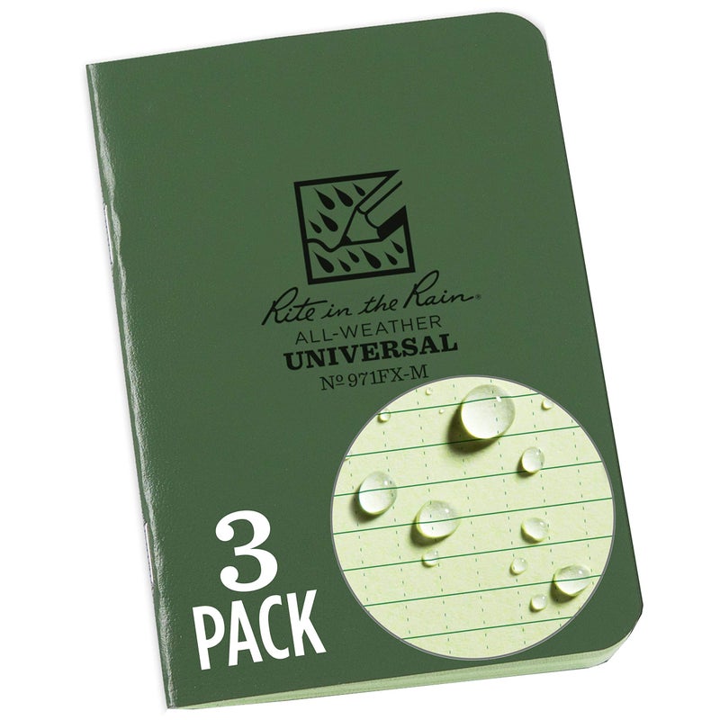 Rite in the Rain Weatherproof Mini-Stapled Notebook, 3 1/4" x 4 5/8", Green Cover, Universal Pattern, 3 Pack (No. 971FX-M), 4.625 x 3.5 x 0.125 - Image 1