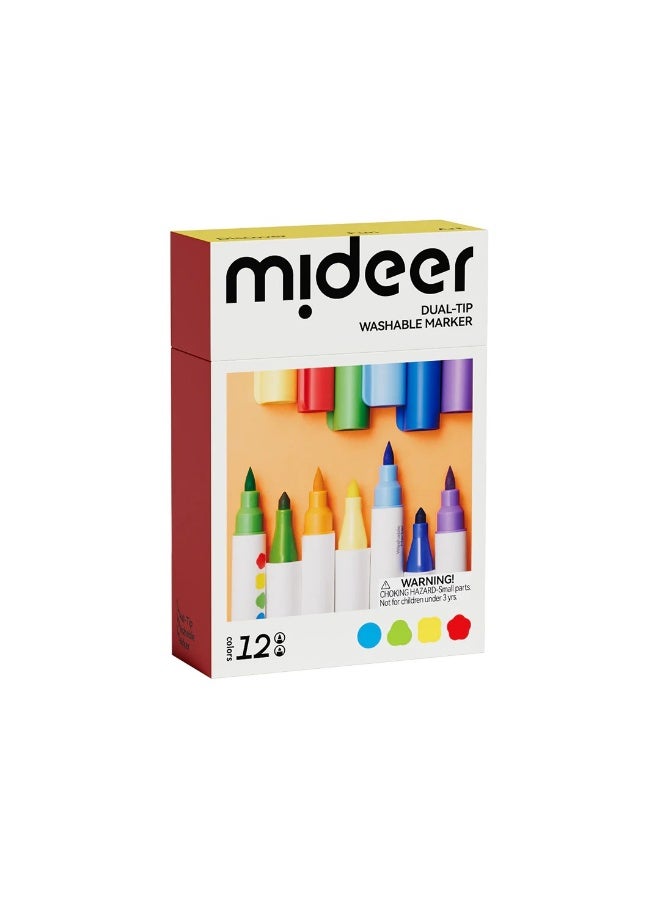 MiDeer Dual Tip Washable Markers 12 Colors – Kids Coloring Marker Set with Fine & Broad Tips, Water Based Non Toxic Drawing Pens for Preschool Art Projects & School Supplies Age 3+ - Image 2