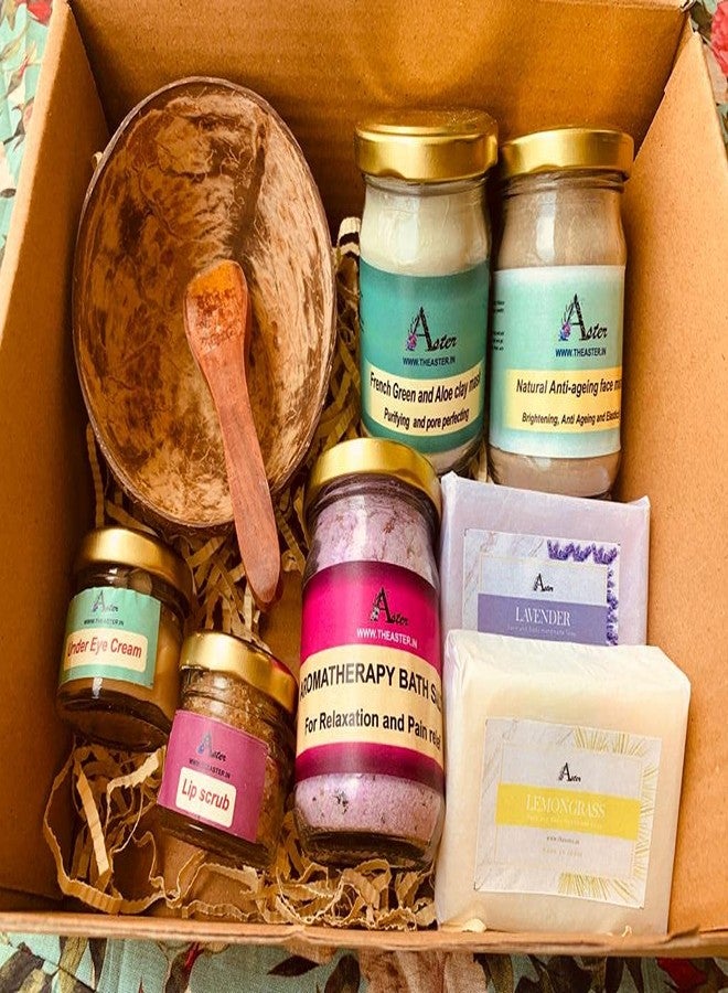 Aster Bath and Body Kit, Rakhi hamper, Self care gift kit, Bath and Body set, Spa set, Gift hamper, Handmade - Image 1