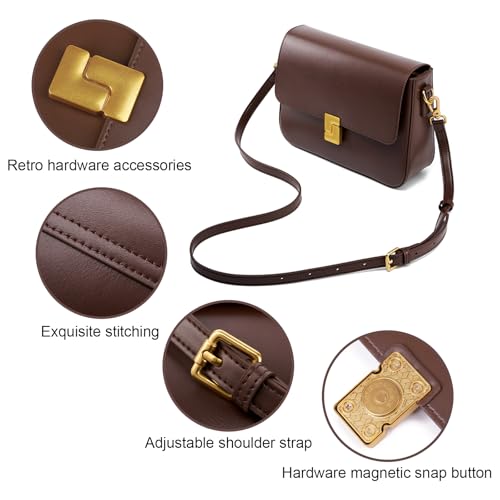 MoreFarther Shoulder Bags for Women, Genuine Leather Crossbody Purses Vintage Handbags-Adjustable Strap Designer Bags (Coffee) - Image 4