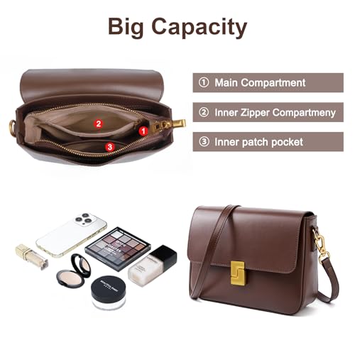 MoreFarther Shoulder Bags for Women, Genuine Leather Crossbody Purses Vintage Handbags-Adjustable Strap Designer Bags (Coffee) - Image 5