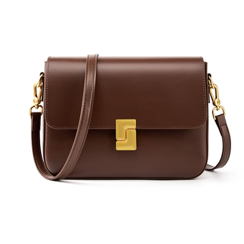 MoreFarther Shoulder Bags for Women, Genuine Leather Crossbody Purses Vintage Handbags-Adjustable Strap Designer Bags (Coffee) - Image 1