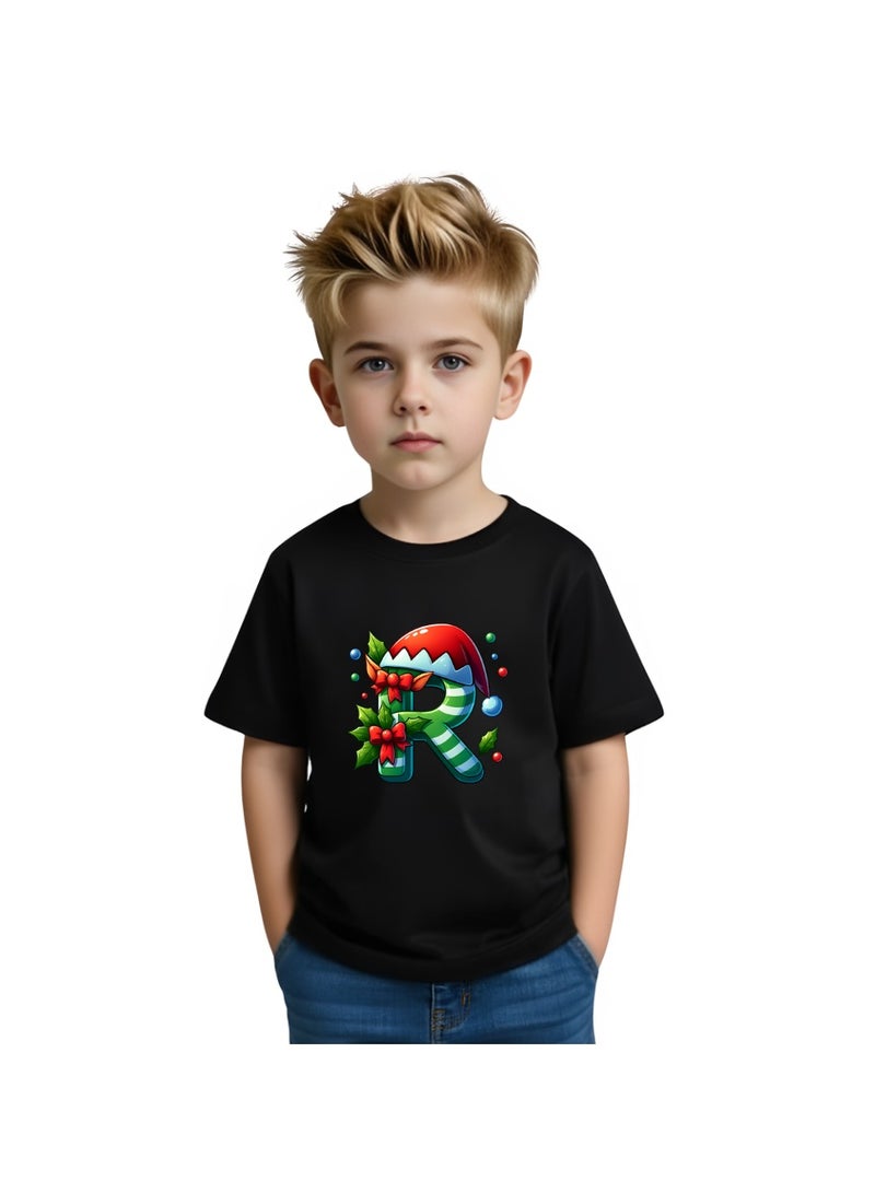 برينت شوب فور مي تي شيرت أبجدية عيد الميلاد للأطفال للأولاد - تي شيرت قطني ناعم برقبة مستديرة وأكمام قصيرة بتصميمات أبجدية من الألف إلى الياء - تي شيرت رائع لحفلات عيد الميلاد - Image 1