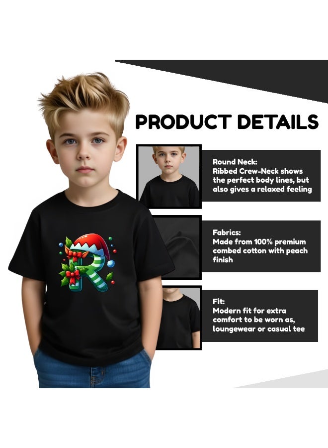 برينت شوب فور مي تي شيرت أبجدية عيد الميلاد للأطفال للأولاد - تي شيرت قطني ناعم برقبة مستديرة وأكمام قصيرة بتصميمات أبجدية من الألف إلى الياء - تي شيرت رائع لحفلات عيد الميلاد - Image 4