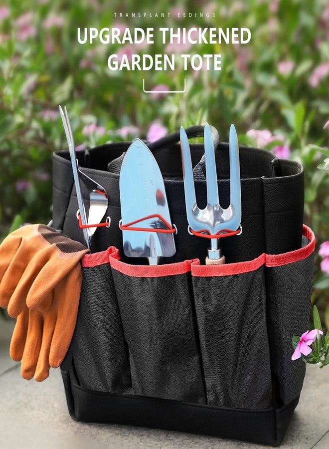 Grenebo Garden Tools 9-Piece Heavy Duty Gardening Hand Tools with Fashion and Durable Garden Tools Organizer Handbag, Rust-Proof Garden Tools Set, Ideal Gardening Gifts for Women (Black Red) - Image 2