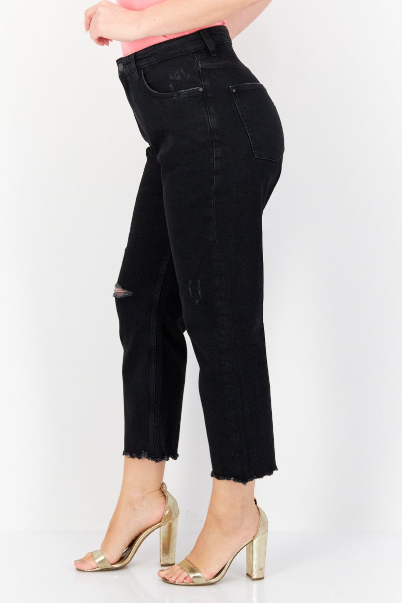 EDC Women Straight Fit Textured Jean, Black - Image 3