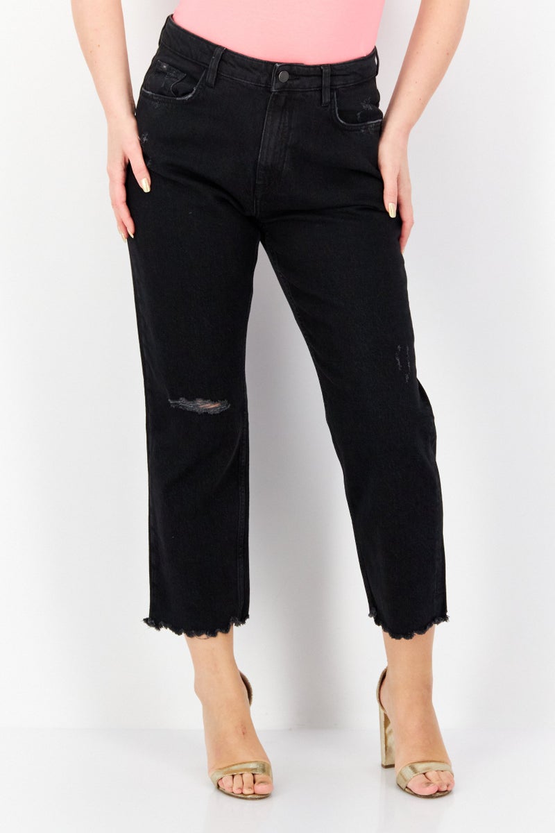 EDC Women Straight Fit Textured Jean, Black - Image 1