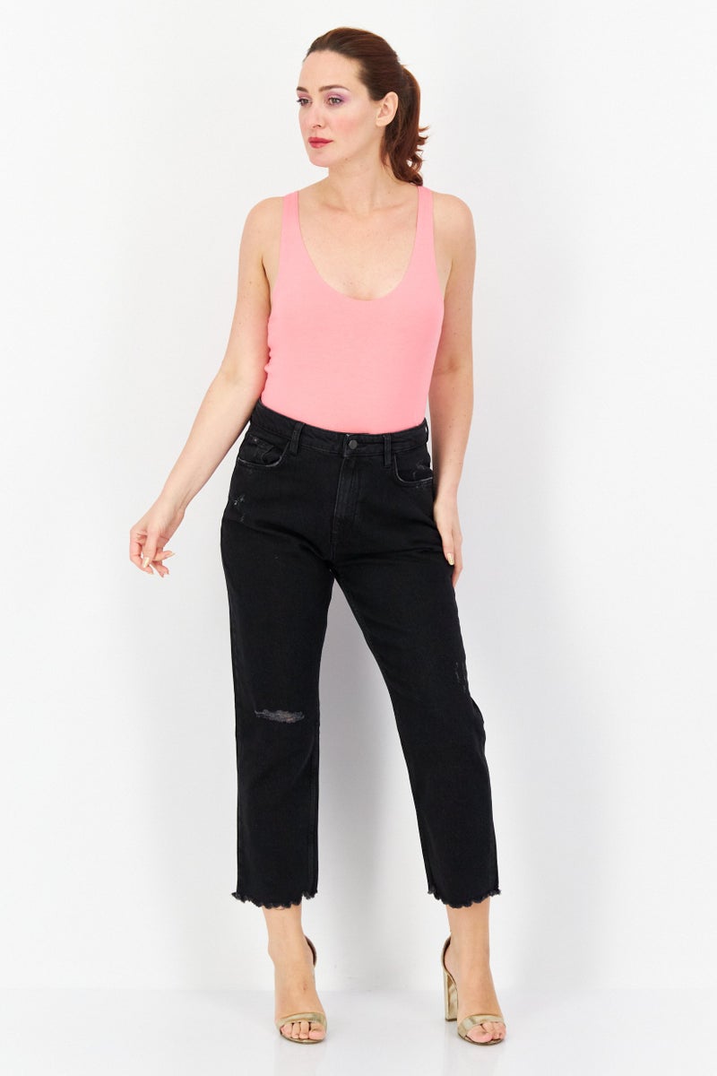 EDC Women Straight Fit Textured Jean, Black - Image 2