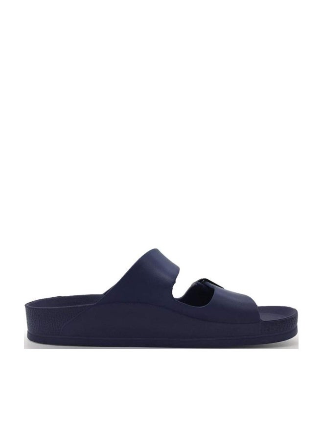 FUNKYMONKEY Men's Comfort Slides Double Buckle Adjustable EVA Flat Sandals (9 M US, Navy/SPK) - Image 1