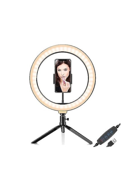 10 Inch Led Ring Light With Tripod Stand Desk Makeup Selfie Ring Light With Dimmable 3 Light Modes And 10 Brightness Level For Makeup Selfie Live Streaming Youtube Video Shooting