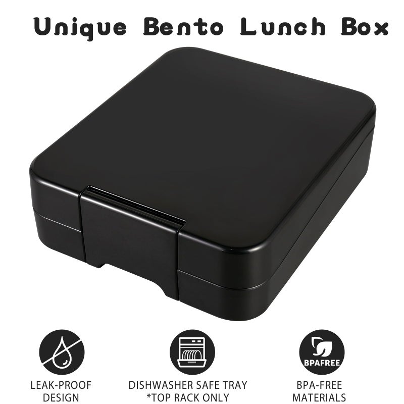 Howeemo Bento Lunch Box Set for Kids with 10oz Soup Thermo, Leak-Proof Lunch Containers with 4 Compartment, Kids Thermo Hot Food Jar and Insulated Lunch Bag for Kid to School,BPA-Free(Black) - Image 3