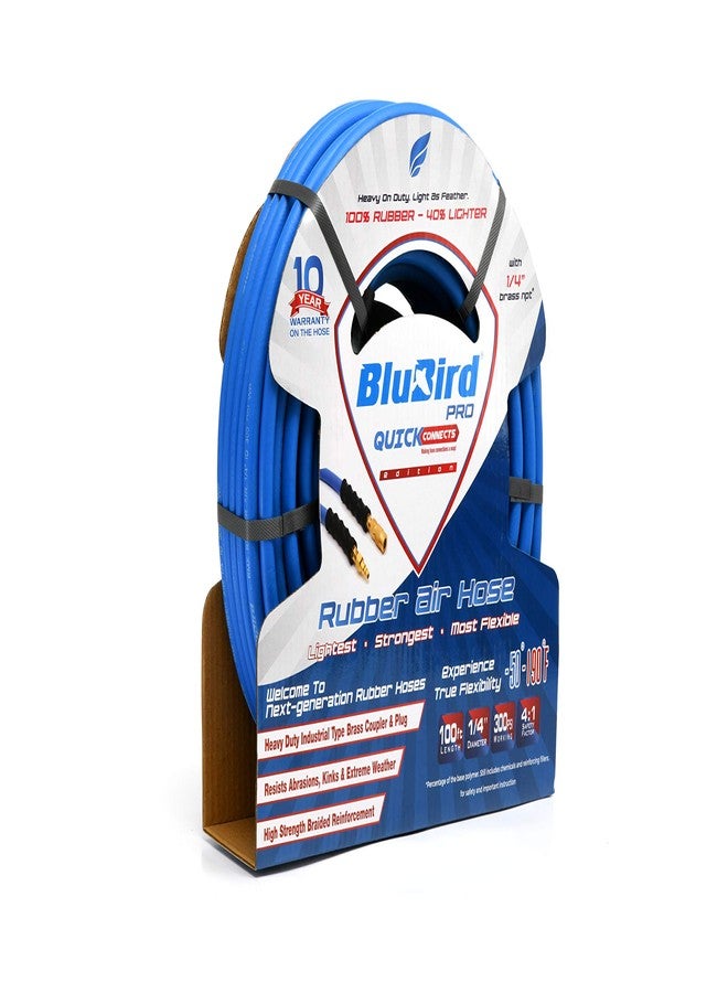 بلوبيرد خرطوم هواء مطاطي مرن وقوي من BluBird BB14100QC، أخف وزنًا وأقوى، مقاس 1/4 بوصة × 100 قدم، مزود بمقبس توصيل سريع I/M - ضغط 300 رطل/بوصة مربعة - مقاوم للزيوت والأشعة فوق البنفسجية في الطقس البارد - أطراف نحاسية - Image 2