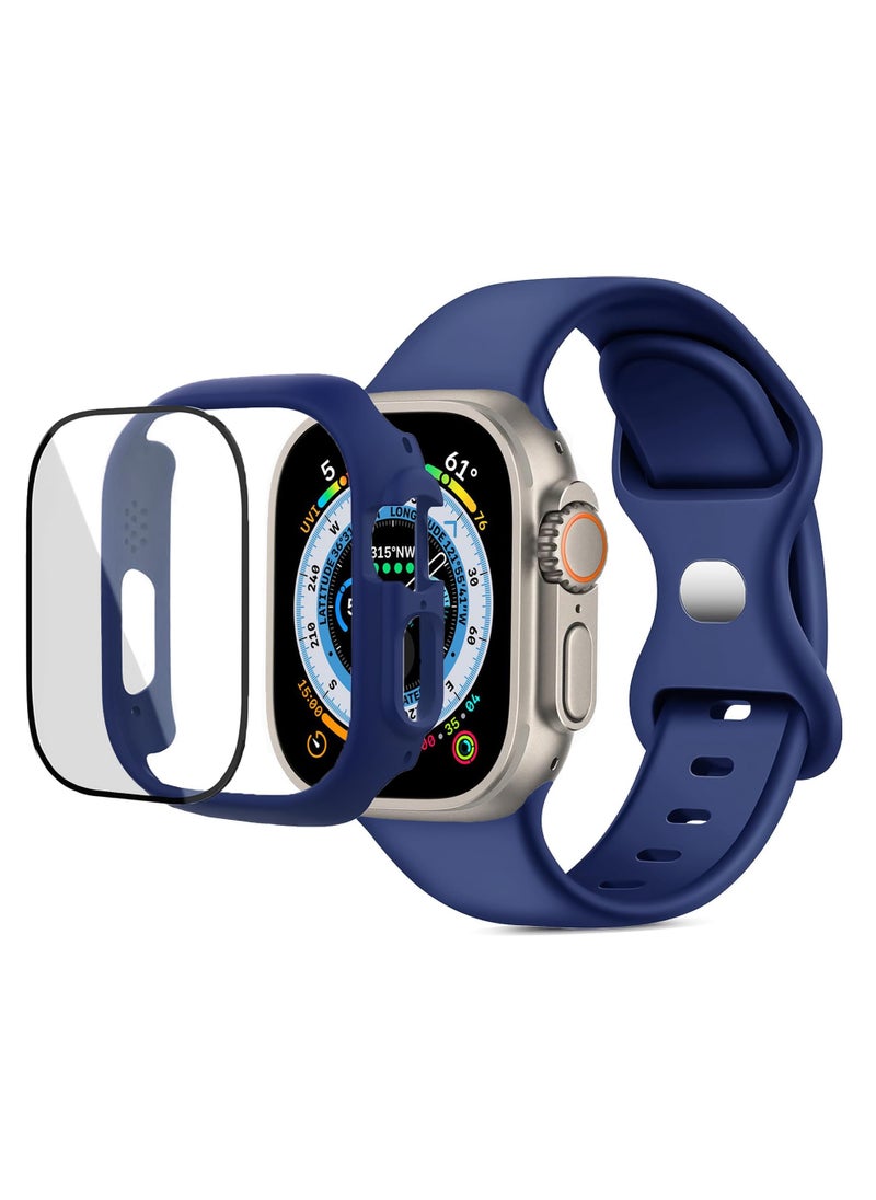 Generic - Band with Case For Apple Watch Ultra/Ultra 2 49mm,Adjustable Silicone Sport Wristband Replacement, Strap With Cover Built-in Glass Screen Protector for iWatch Ultra 49 mm - Image 1