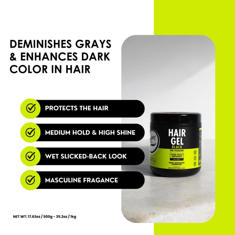 Rolda Black Styling Hair Gel - Medium To Strong Hold With Medium Shine For a Wet Slicked Back Look With All Day Hold - Activated Black Charcoal Covers Grey Hair Instantly 17.6oz - Image 3