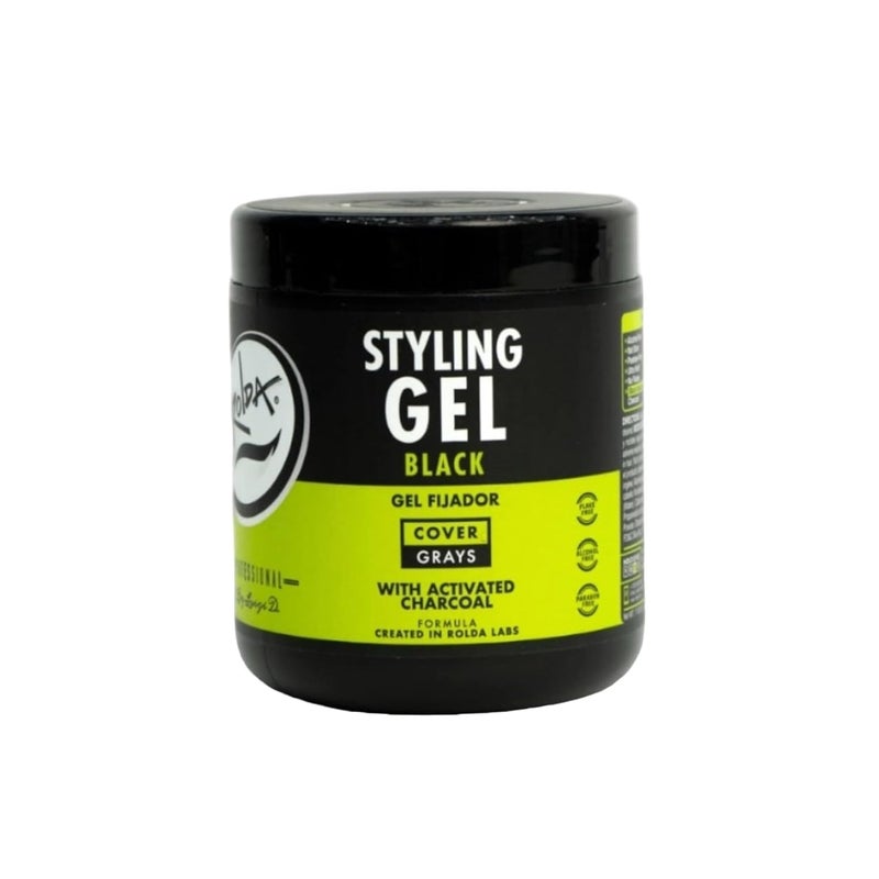 Rolda Black Styling Hair Gel - Medium To Strong Hold With Medium Shine For a Wet Slicked Back Look With All Day Hold - Activated Black Charcoal Covers Grey Hair Instantly 17.6oz - Image 1