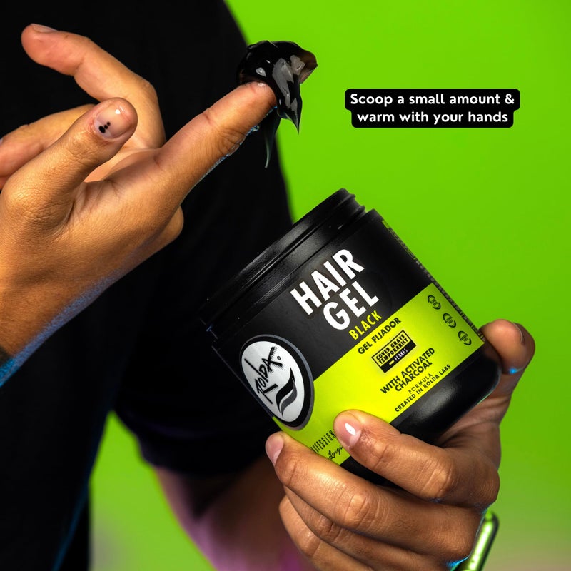 Rolda Black Styling Hair Gel - Medium To Strong Hold With Medium Shine For a Wet Slicked Back Look With All Day Hold - Activated Black Charcoal Covers Grey Hair Instantly 17.6oz - Image 4