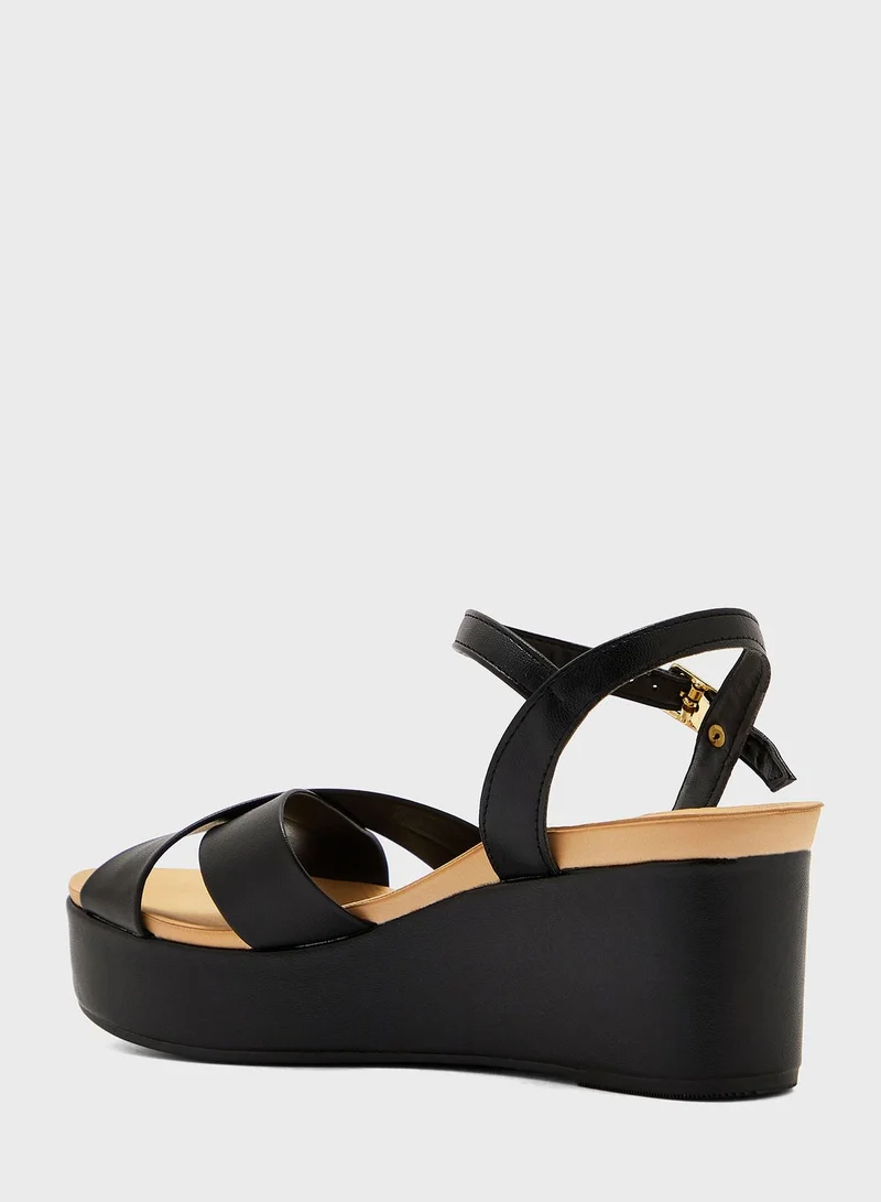 Beira Rio Ankle Strap Mid Heel Wedge Sandals