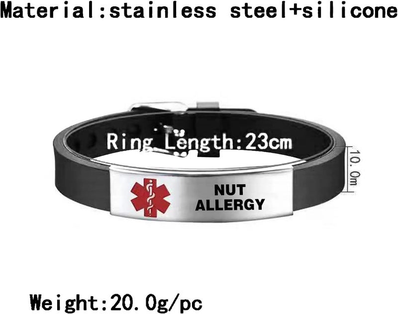 KunBead Medical Alert Bracelets for Women Adjustable Stainless Steel Silicone Emergency Awareness Medical ID Bracelet Wristband - Image 2