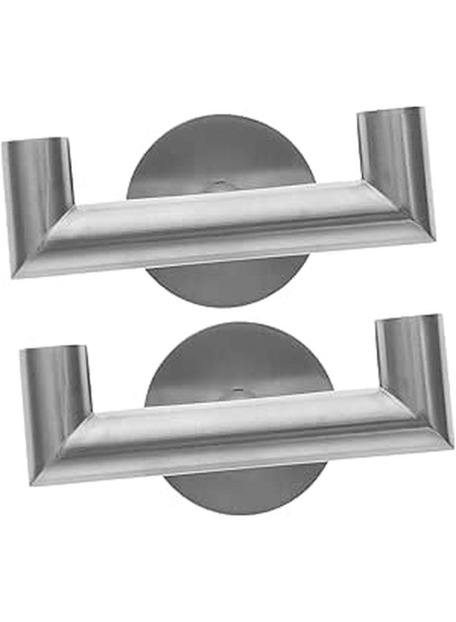 Brushed Stainless Steel Double Hooks Towel Organizer for Bathroom Kitchen Office - Image 1