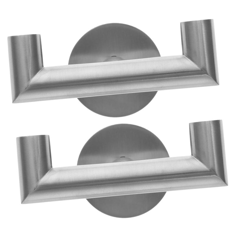 Brushed Stainless Steel Double Hooks Towel Organizer for Bathroom Kitchen Office - Image 2