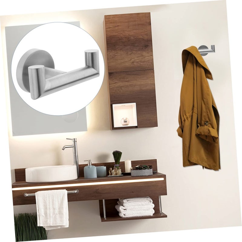 Brushed Stainless Steel Double Hooks Towel Organizer for Bathroom Kitchen Office - Image 5