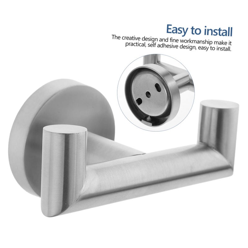 Brushed Stainless Steel Double Hooks Towel Organizer for Bathroom Kitchen Office - Image 4