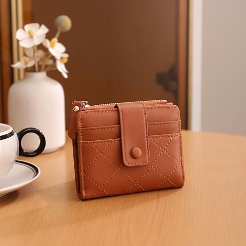 Elios Bifold Women's Wallet Vegan Leather Small Card Holder Coin Holder Compact Ladies Purse with Multiple Card Slots, Zipper Pocket and RFID Blocking | Snap Closure | Mini Purse for Women (Brown) - Image 3