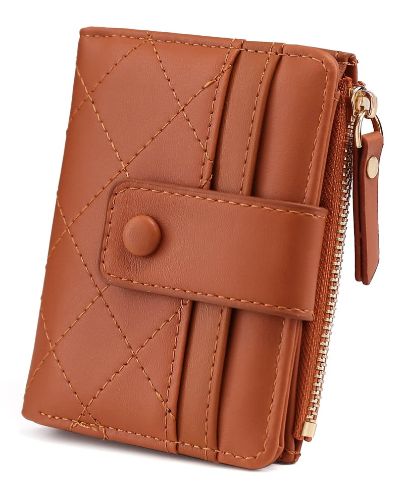 Elios Bifold Women's Wallet Vegan Leather Small Card Holder Coin Holder Compact Ladies Purse with Multiple Card Slots, Zipper Pocket and RFID Blocking | Snap Closure | Mini Purse for Women (Brown) - Image 1