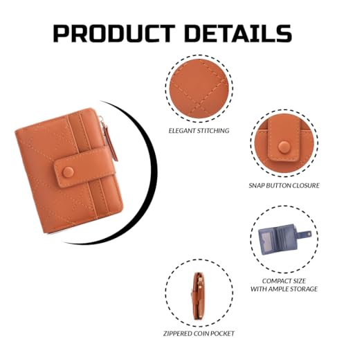 Elios Bifold Women's Wallet Vegan Leather Small Card Holder Coin Holder Compact Ladies Purse with Multiple Card Slots, Zipper Pocket and RFID Blocking | Snap Closure | Mini Purse for Women (Brown) - Image 4