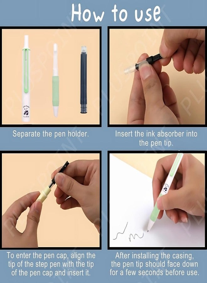 PLUSPOINT Panda Fountain Pen for Students,Iridium Tip Nib Refillable Click Fountain Pen Set (2 Pcs) with 6 Ink Refills,Kawaii Stationery Gift for Kids,Perfect for Office & School Use (Panda),Blue - Image 3