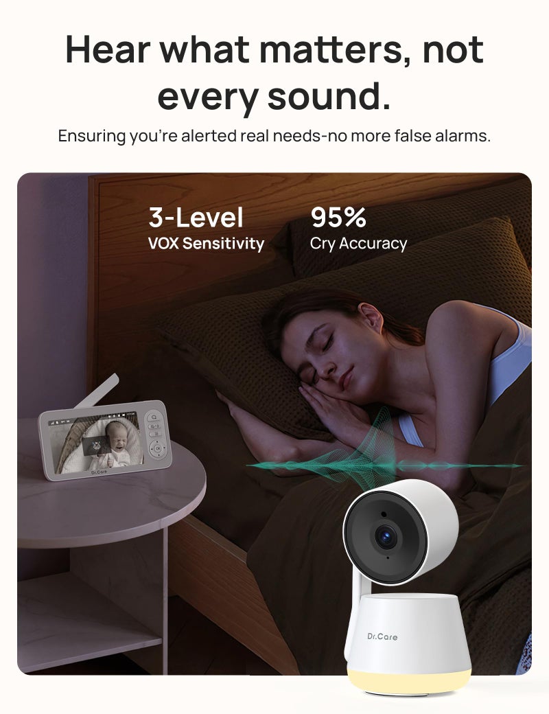 Dr. Care Dr.Care LumiView Plus Smart WiFi Baby Monitor - 5.5" 1080P Split Screen & 2K Camera, Privacy Mode, Cry & Motion Alerts, 5000mAh Removable Battery, RGB Night Light, HD Night Vision, App Control, 1279ft - Image 3