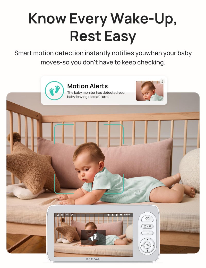 Dr. Care Dr.Care LumiView Plus Smart WiFi Baby Monitor - 5.5" 1080P Split Screen & 2K Camera, Privacy Mode, Cry & Motion Alerts, 5000mAh Removable Battery, RGB Night Light, HD Night Vision, App Control, 1279ft - Image 4