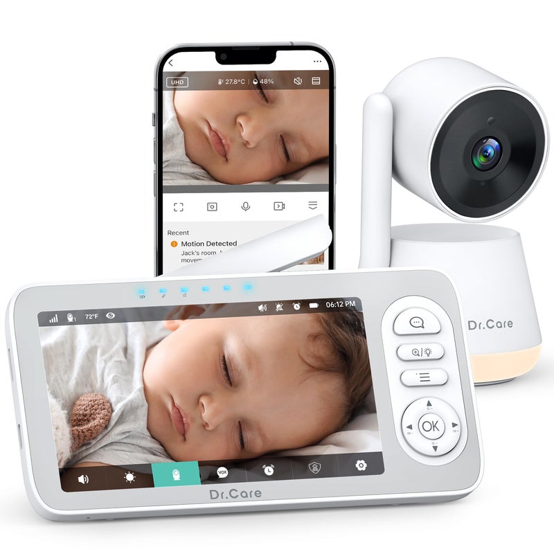 Dr. Care Dr.Care LumiView Plus Smart WiFi Baby Monitor - 5.5" 1080P Split Screen & 2K Camera, Privacy Mode, Cry & Motion Alerts, 5000mAh Removable Battery, RGB Night Light, HD Night Vision, App Control, 1279ft - Image 1