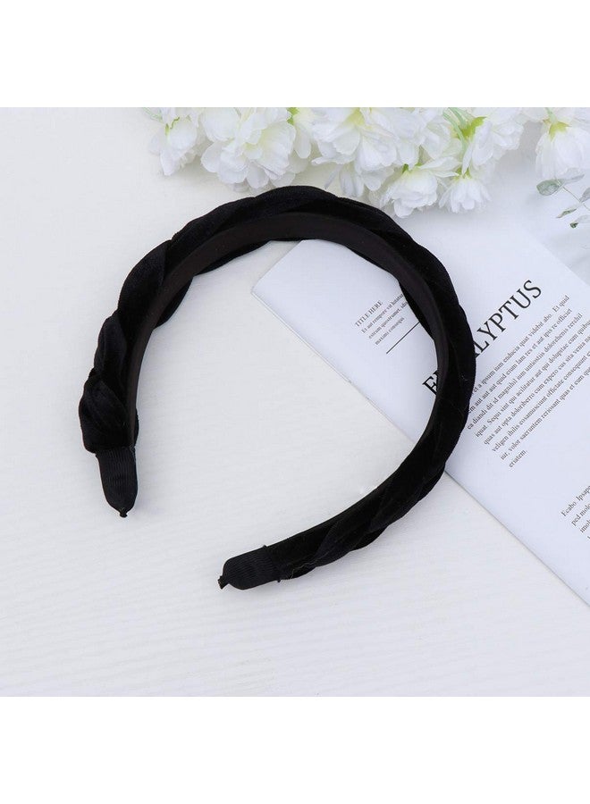 Beaupretty Flock Padded Headband Vintage Alice Style Braided Hairband Wide Hair Hoop Twisted Knotted Headband For Women(Black) - Image 4