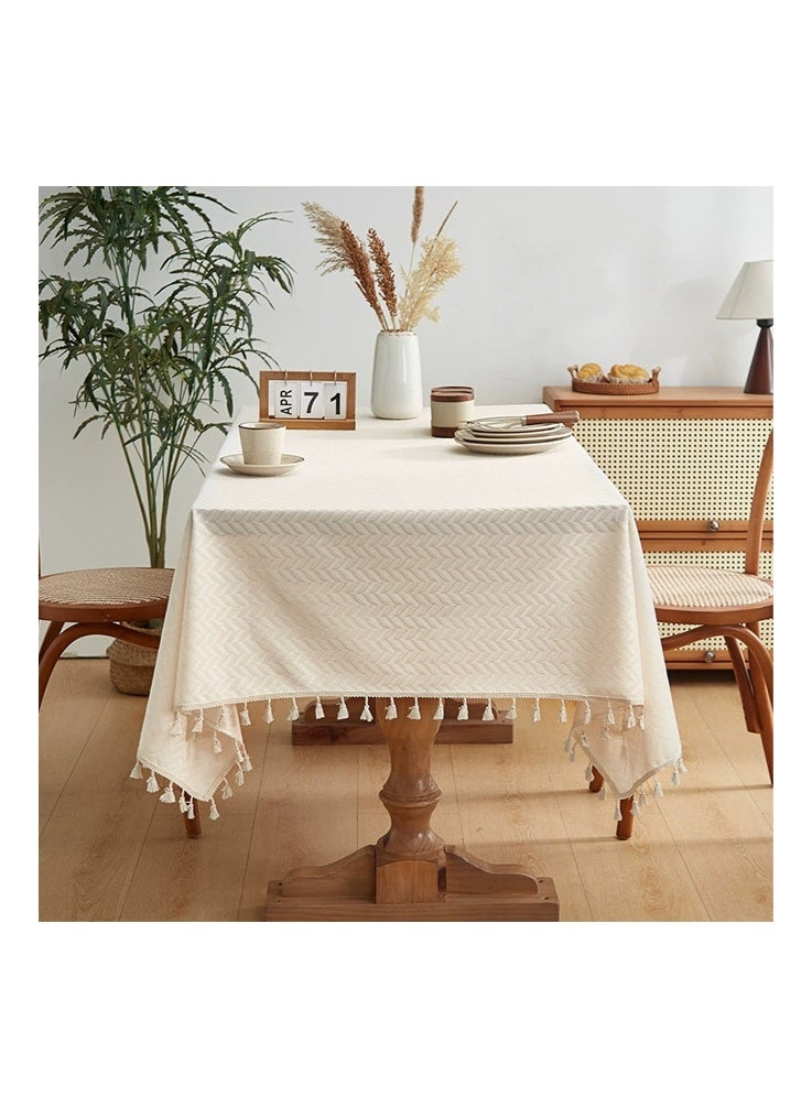Bohemian Tassel Tablecloth Woven Pattern Table Cover for Dining Room Kitchen Ramadan Home Decor 140x180cm, Beige - Image 2