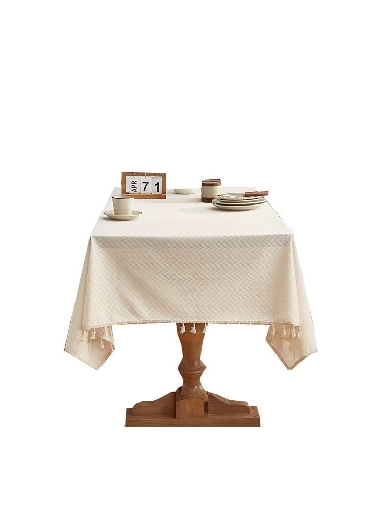Bohemian Tassel Tablecloth Woven Pattern Table Cover for Dining Room Kitchen Ramadan Home Decor 140x180cm, Beige - Image 3
