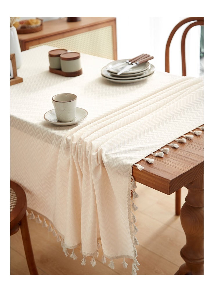 Bohemian Tassel Tablecloth Woven Pattern Table Cover for Dining Room Kitchen Ramadan Home Decor 140x180cm, Beige - Image 4