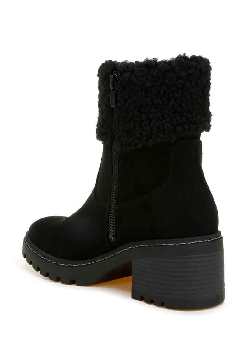 London Rag Faux Fur & Embroidery Detail Boots in Black