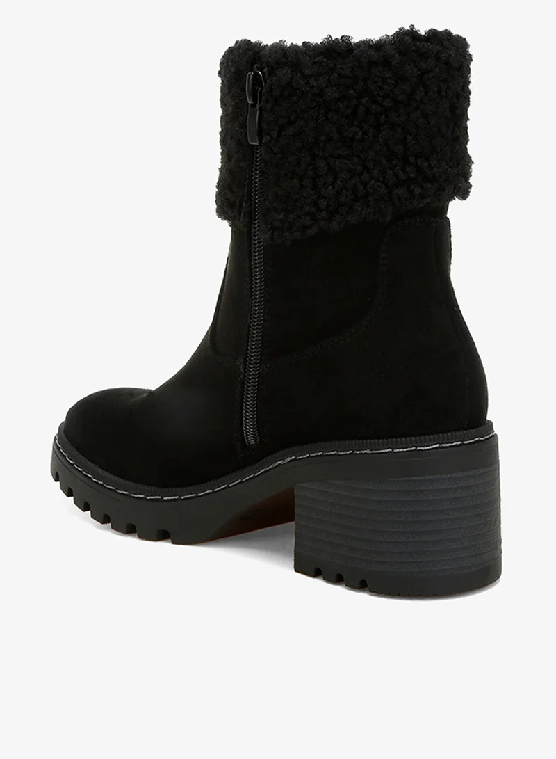 London Rag Black Faux Fur & Embroidery Detail Boots in Black for Women | Best Price UAE
