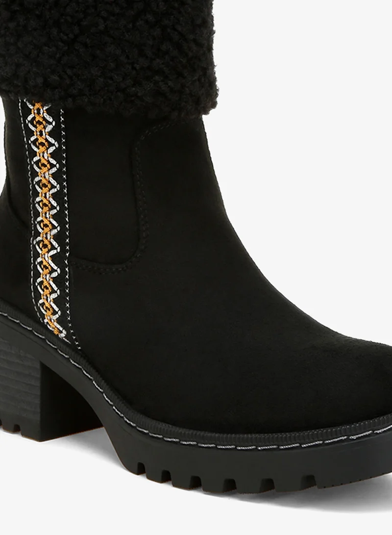 London Rag Black Faux Fur & Embroidery Detail Boots in Black for Women | Best Price UAE