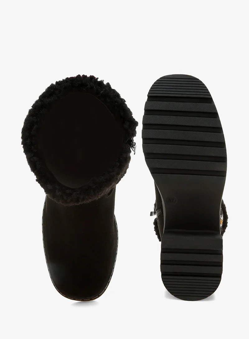 London Rag Black Faux Fur & Embroidery Detail Boots in Black for Women | Best Price UAE