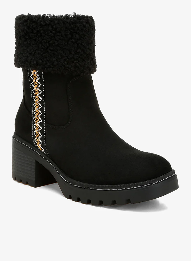 London Rag Black Faux Fur & Embroidery Detail Boots in Black for Women | Best Price UAE