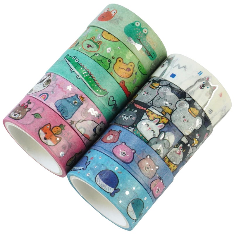 YUBBAEX 20 Rolls Cute Animals Washi Tape Set Gold Silver Foil Masking Cartoon Pets Decorative Tapes - Image 3