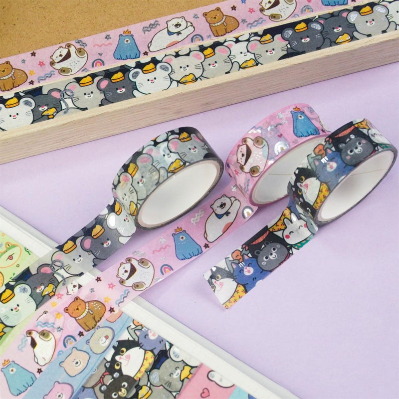 YUBBAEX 20 Rolls Cute Animals Washi Tape Set Gold Silver Foil Masking Cartoon Pets Decorative Tapes - Image 4