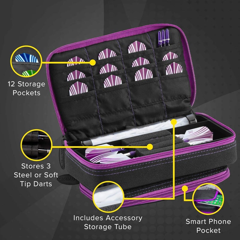 CASEMASTER Plazma Plus, 3 Dart Case for Soft and Steel Tip Darts Features Large Front Mobile Device Pocket, Built-in Storage Tube and Pockets for Flights, Tips, Shafts, and Personal Items - Image 3