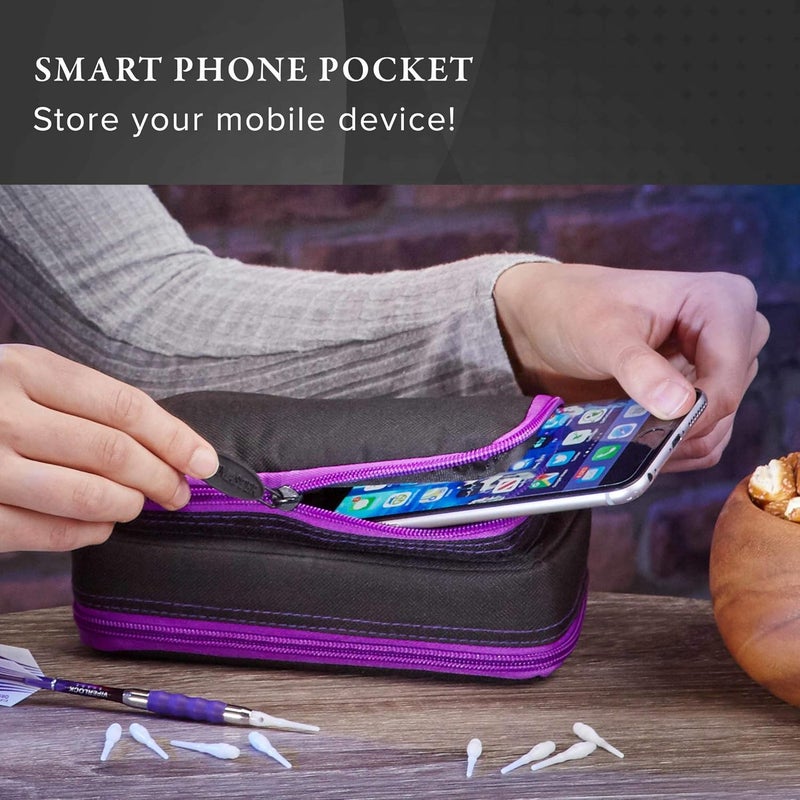CASEMASTER Plazma Plus, 3 Dart Case for Soft and Steel Tip Darts Features Large Front Mobile Device Pocket, Built-in Storage Tube and Pockets for Flights, Tips, Shafts, and Personal Items - Image 5