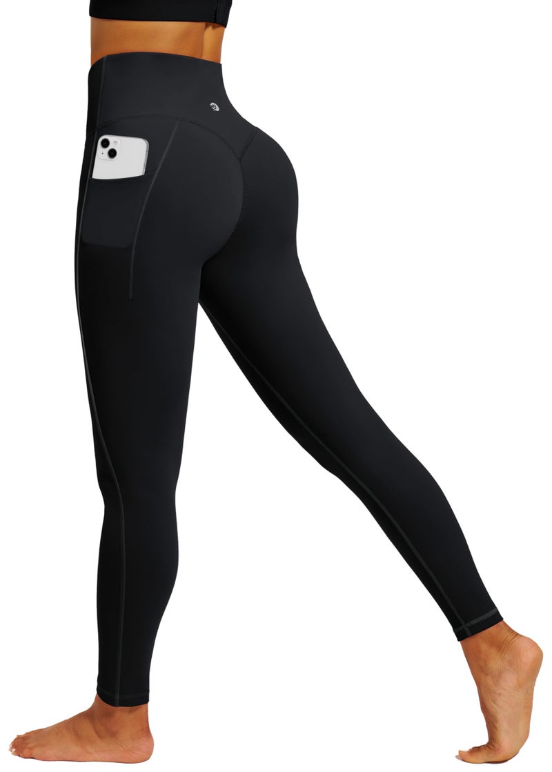 IUGA Hidden Scrunch Butt Lifting Leggings for Women Compression Gym Leggings with Pockets Booty Workout Yoga Pants Tummy Control Black - Image 1