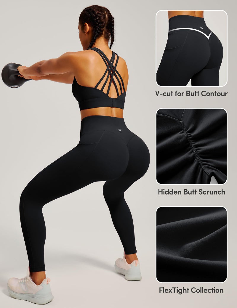 IUGA Hidden Scrunch Butt Lifting Leggings for Women Compression Gym Leggings with Pockets Booty Workout Yoga Pants Tummy Control Black - Image 4